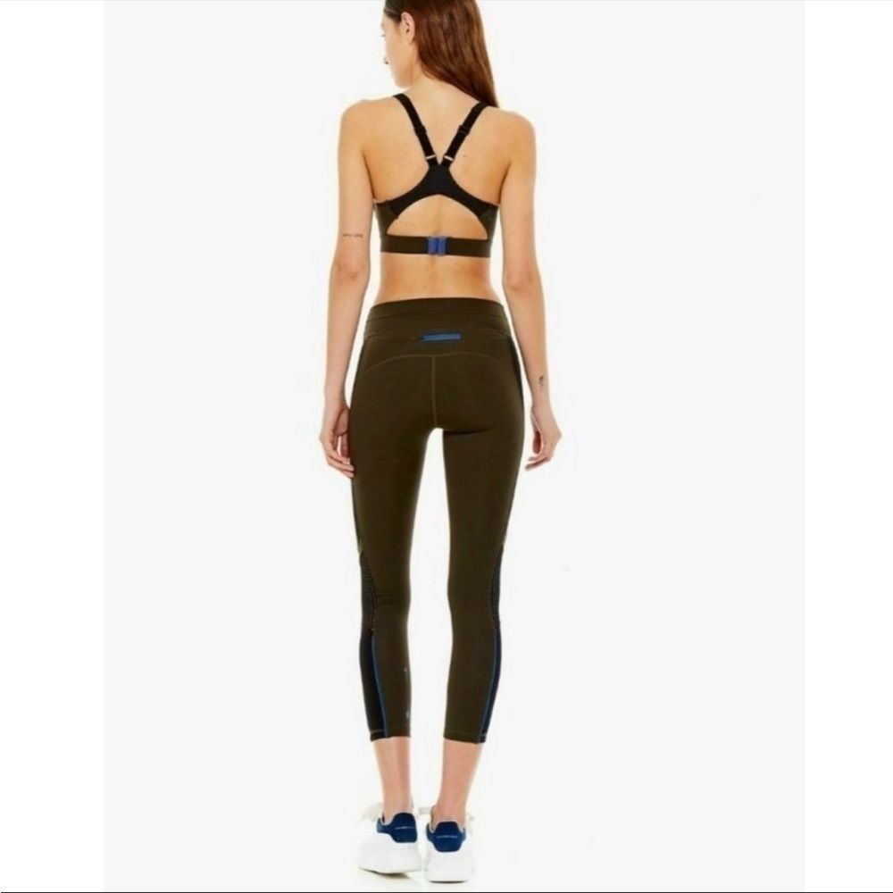THE UPSIDE Army Green Midi Drawstring Active Skinny Leggings Arrow Logo Size 2 - Picture 4 of 14
